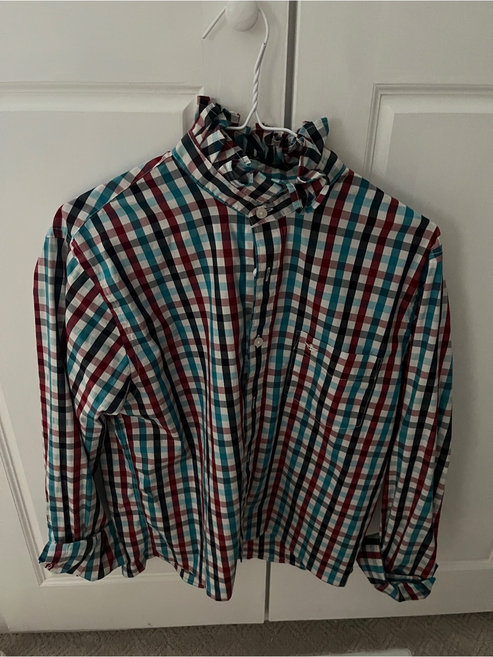 Upcycled ruffle neck shirt